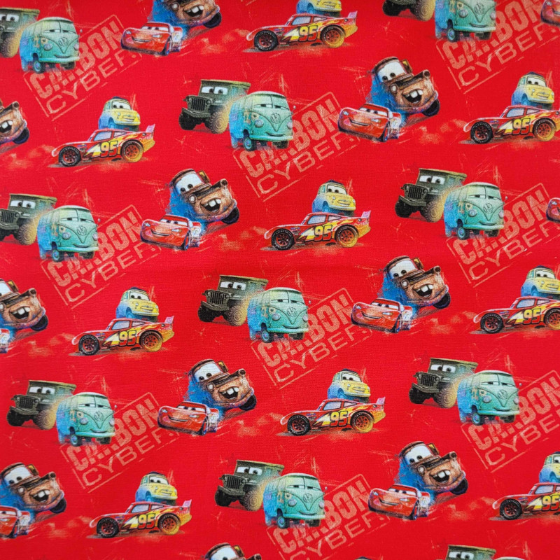 Bomullsväv Blixten Mcqueen röd