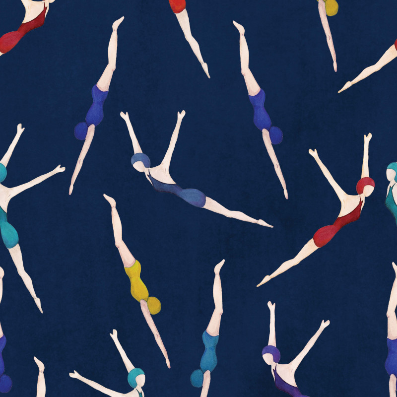 Mönstrad markisväv simflickor blå