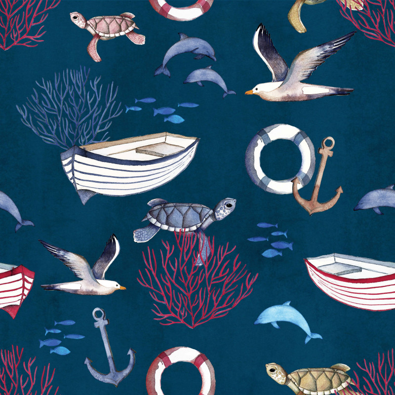 Mönstrad markisväv ocean marin