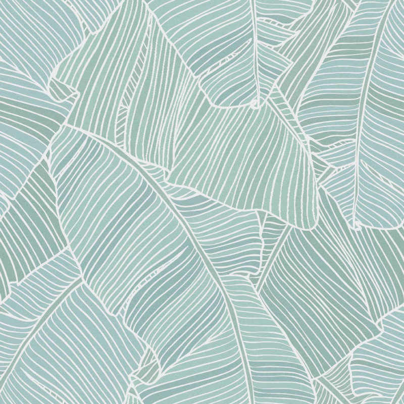 Mönstrad markisväv palmblad turkos