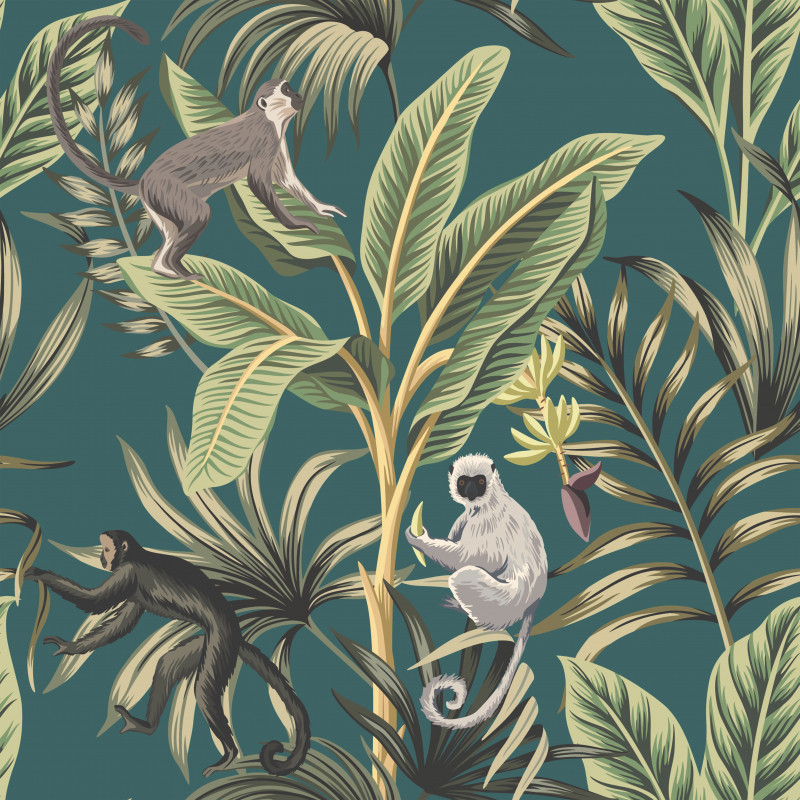 Mönstrad markisväv apor grön