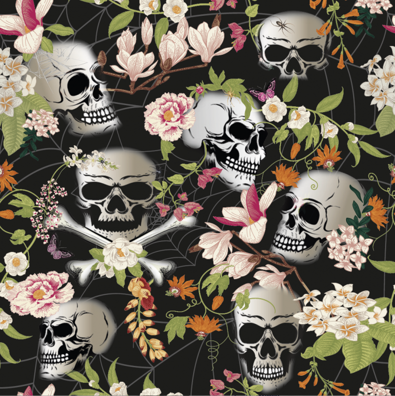 Dödskallar blommor svart