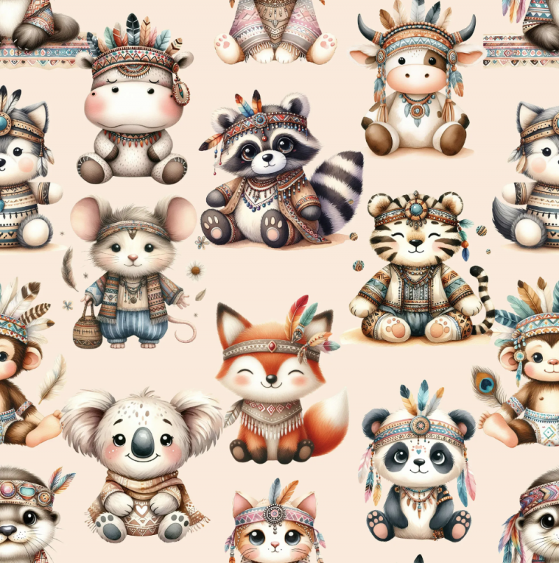 Animals with Indian feathers