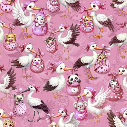 Stork bird with babies