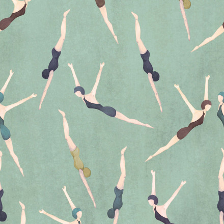 Mönstrad markisväv simflickor mint