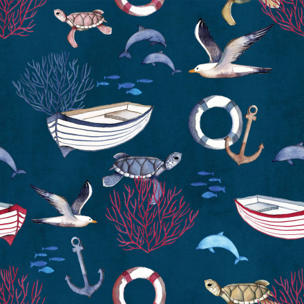 Mönstrad markisväv ocean marin
