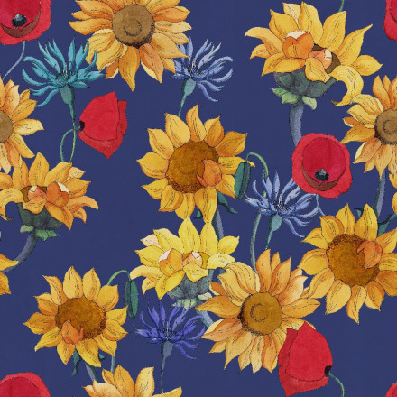 Mönstrad markisväv solros blå