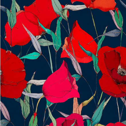 Mönstrad markisväv vallmo blå