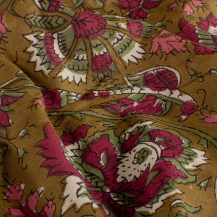 Voile blomma oliv grön 23375