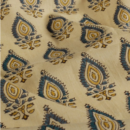 Voile abstrakt gul beige blå 23360