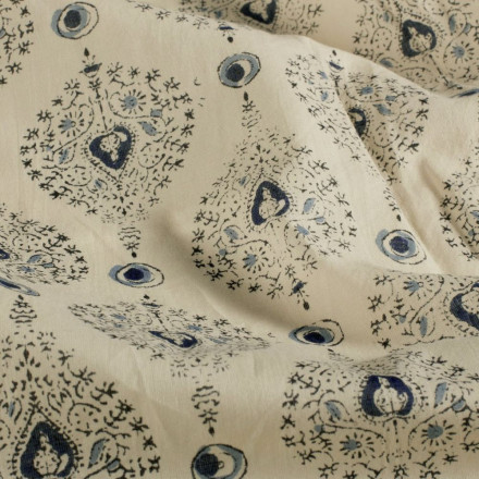 Voile abstrakt blå beige 23359