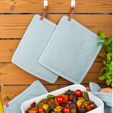 Grytlapp duvblå med ficka och siliconprickar 