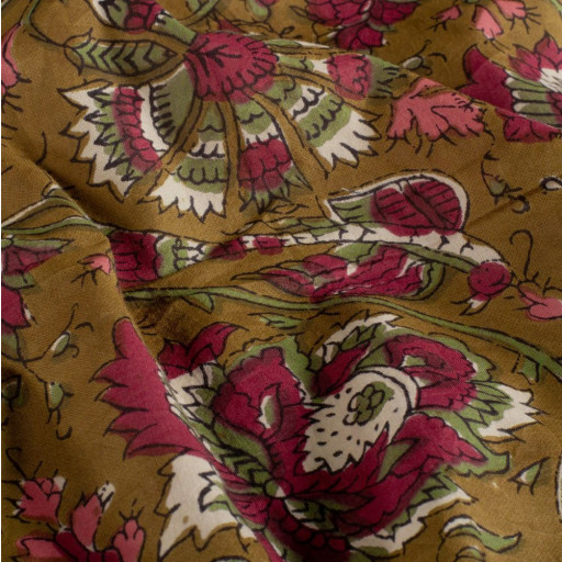 Voile blomma oliv grön 23375