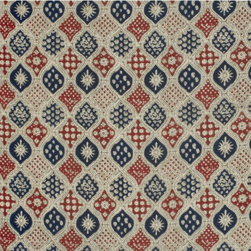 Voile abstrakt beige blå röd 23361