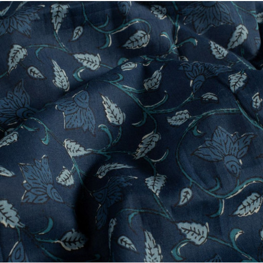 Voile löv indigo 23348