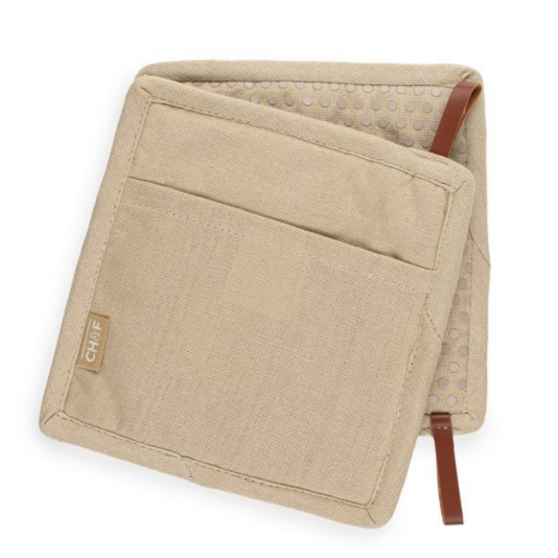 Grytlapp beige med ficka och siliconprickar